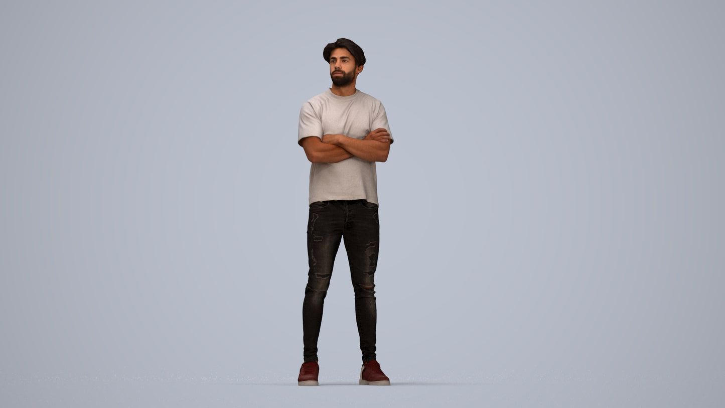 3D people model man casual standing, scanned human for 3ds Max rendering, top-down view render