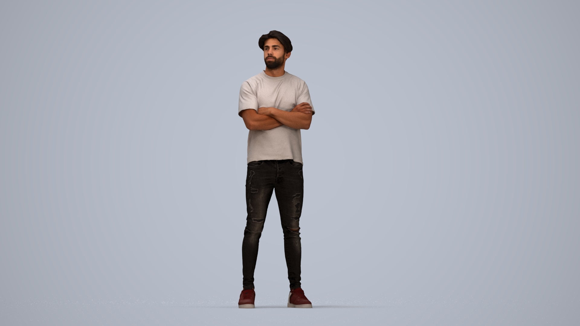 3D people model man casual standing, scanned human for 3ds Max rendering, top-down view render