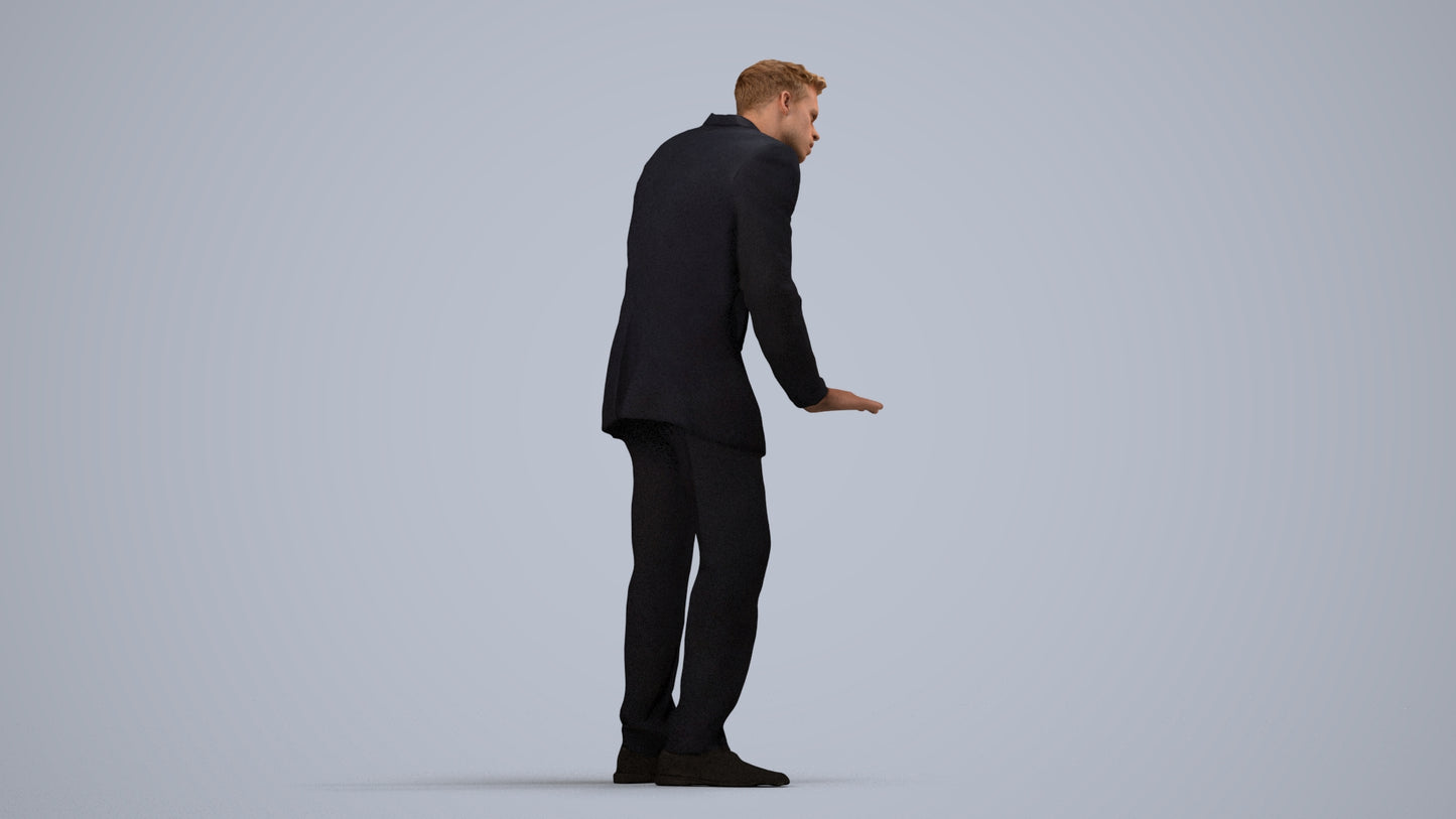 3D scanned man business, photorealistic archviz people for Enscape and SketchUp, side view render