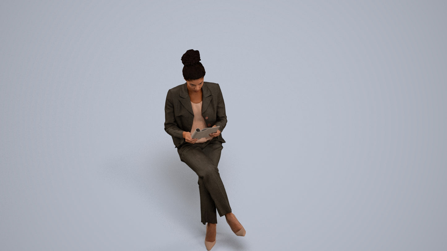 3D scanned woman business, photorealistic archviz people for Enscape and SketchUp, back view render