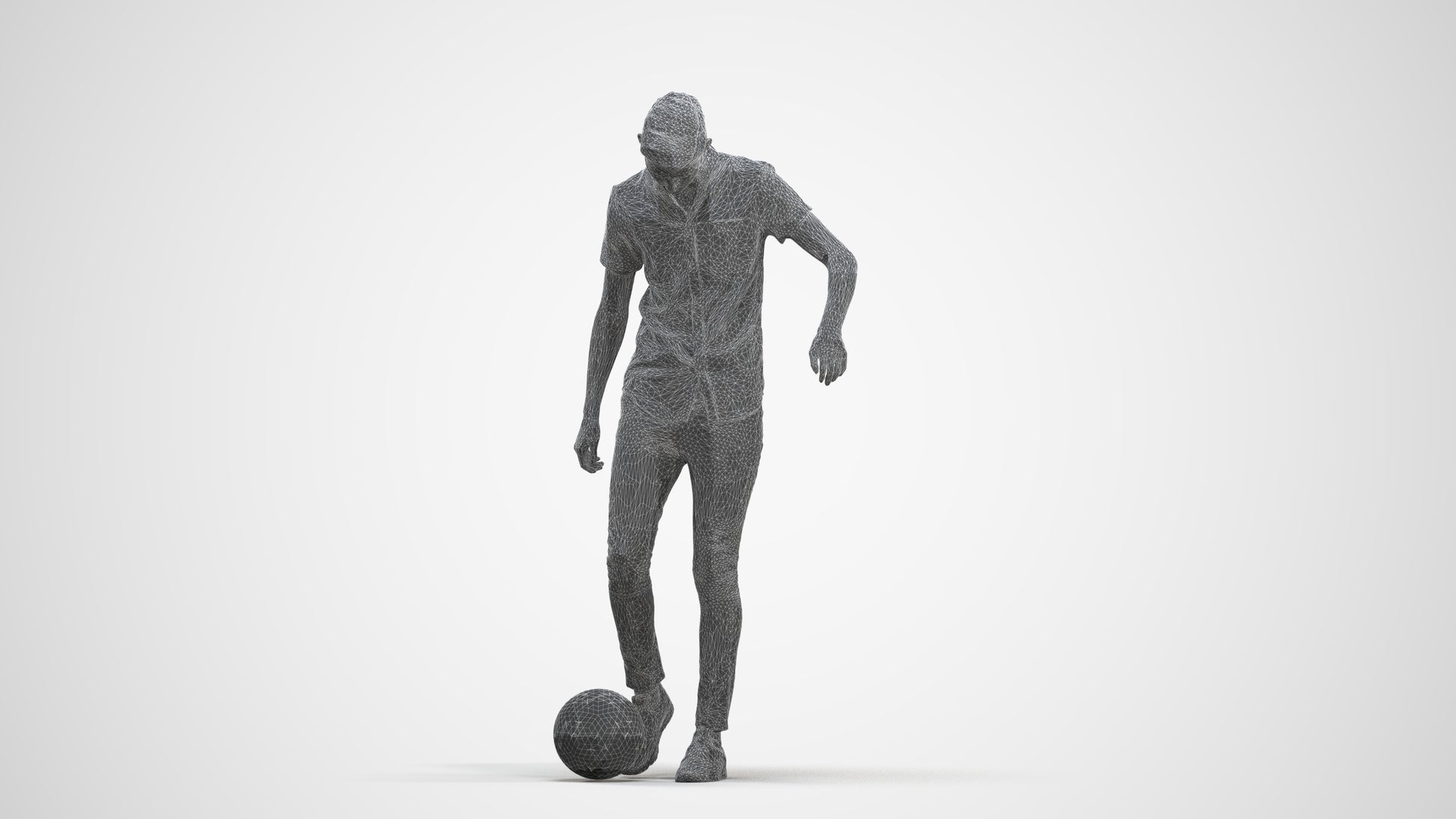 3D human model man sport standing, photogrammetry scanned person for archviz, three-quarter front view render