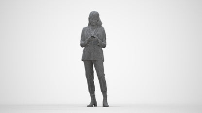 3D human model woman business, photogrammetry scanned person for archviz, wireframe back view