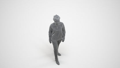 realistic 3D human woman casual walking, archviz people FBX OBJ for Blender, wireframe three-quarter view
