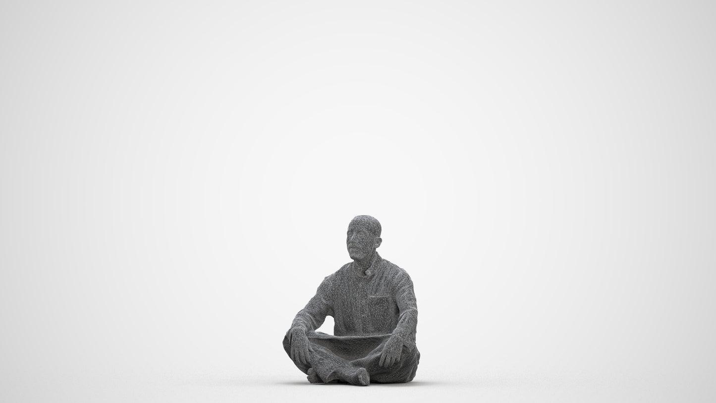 photogrammetry 3D man sitting, realistic human model archviz FBX, three-quarter front view render