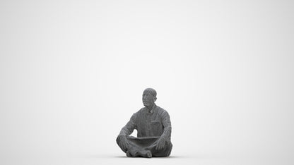 photogrammetry 3D man sitting, realistic human model archviz FBX, three-quarter front view render