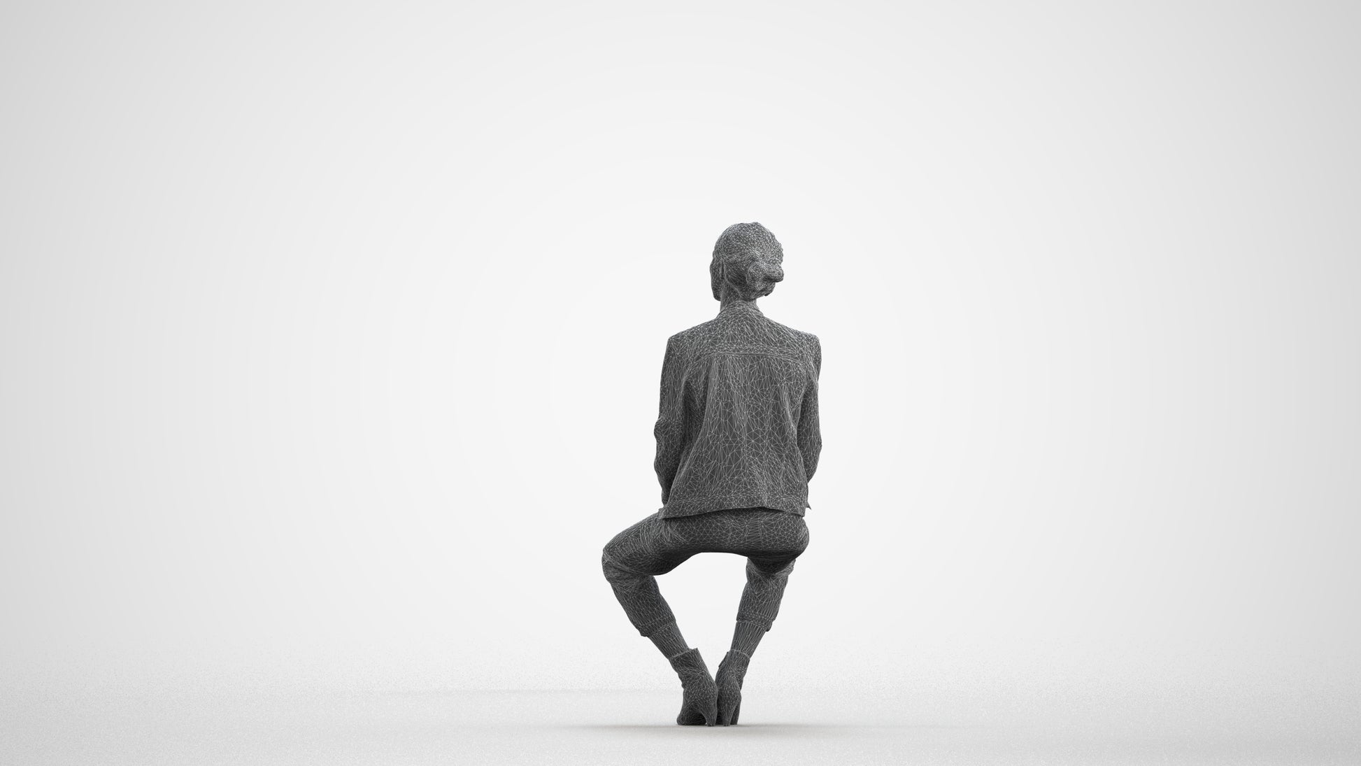 scanned 3D woman casual sitting, photogrammetry people for Enscape and V-Ray, wireframe front view