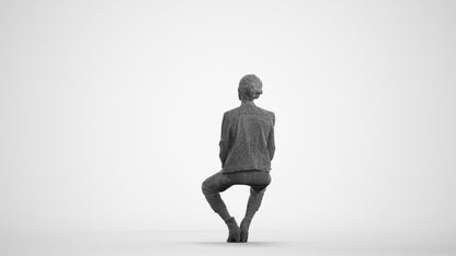 scanned 3D woman casual sitting, photogrammetry people for Enscape and V-Ray, wireframe front view