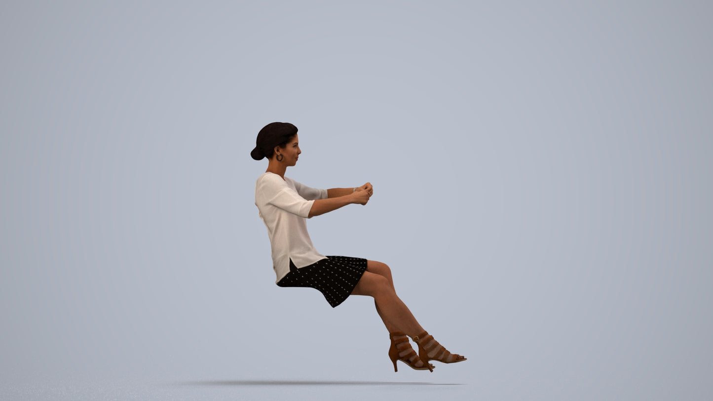 3D scanned woman driving casual, photorealistic archviz people for Enscape and SketchUp, side view render