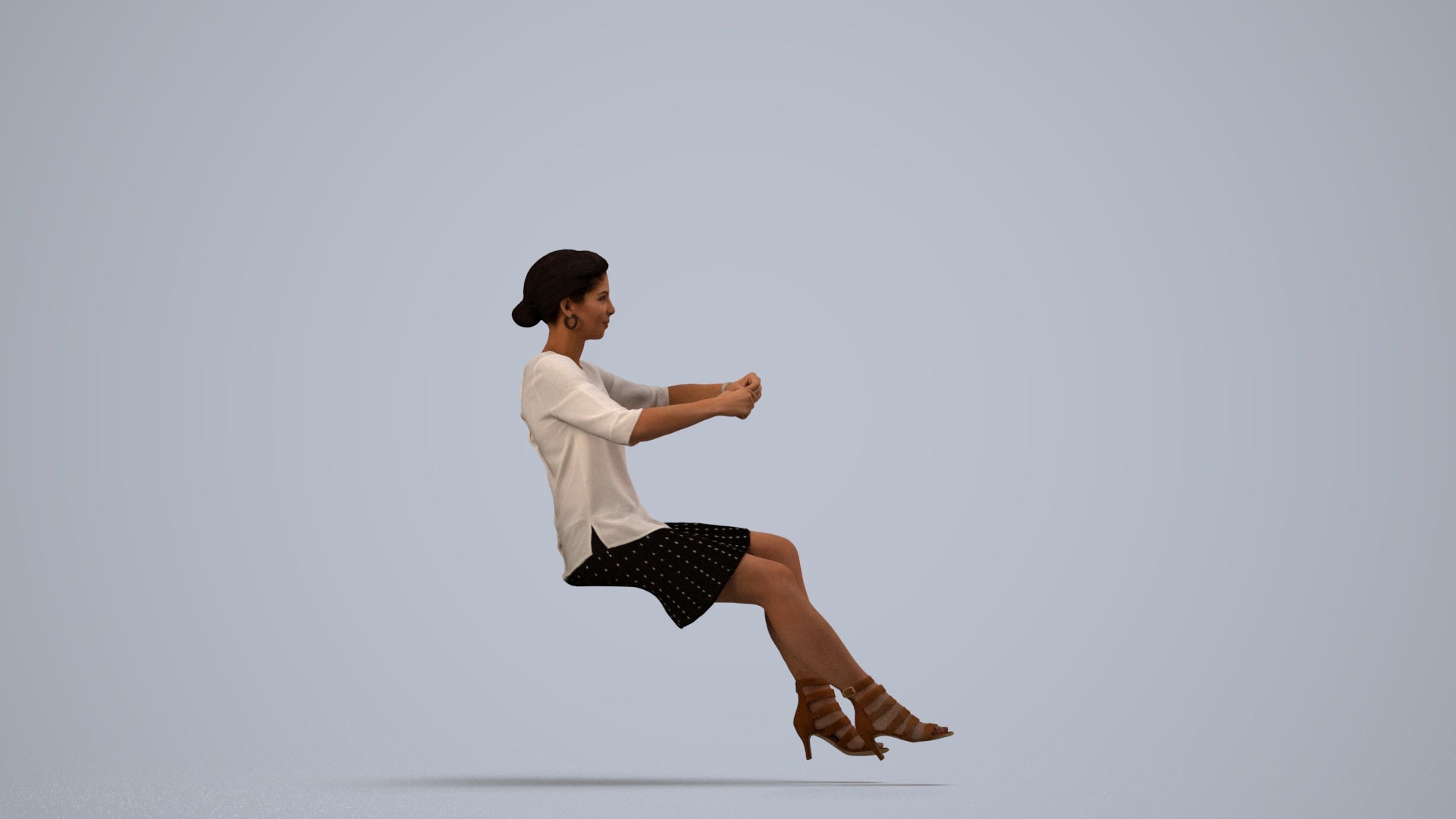 3D scanned woman driving casual, photorealistic archviz people for Enscape and SketchUp, side view render