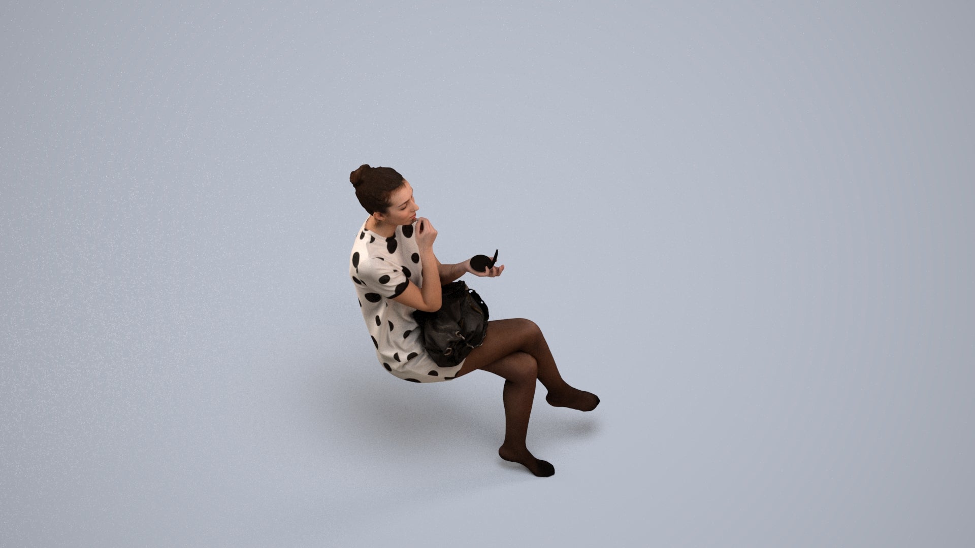 realistic 3D woman casual sitting, scanned archviz people for Blender and 3ds Max, back view render
