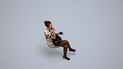 realistic 3D woman casual sitting, scanned archviz people for Blender and 3ds Max, back view render