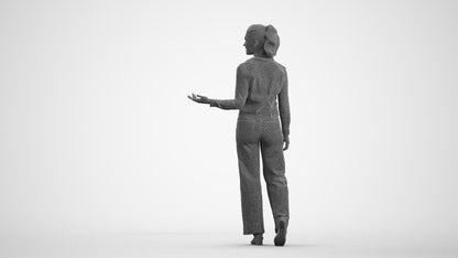 3D scanned woman walking casual, photorealistic archviz people for Enscape and SketchUp, wireframe front view