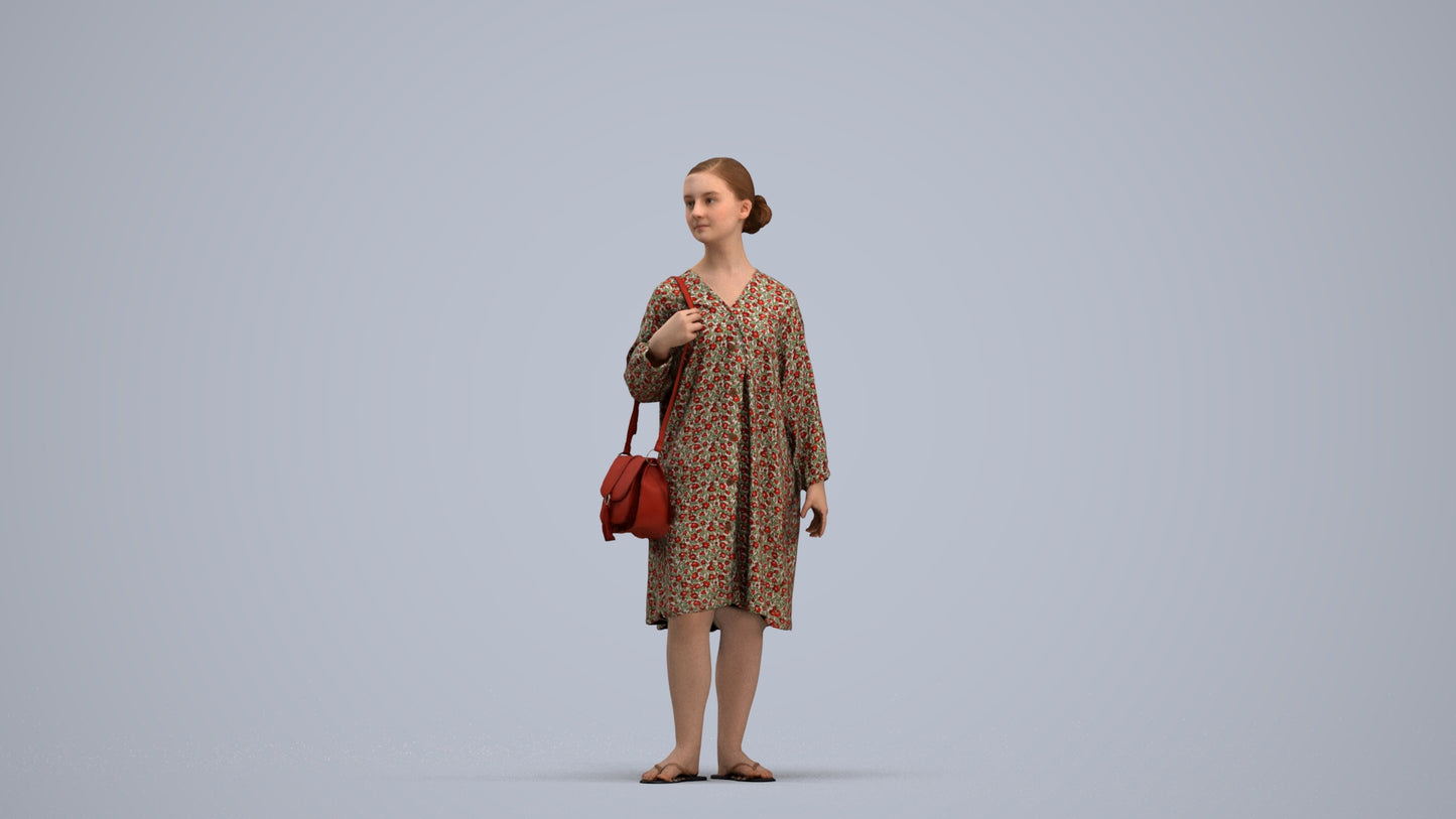 3D human model girl casual kids, photogrammetry scanned person for archviz, standing pose render