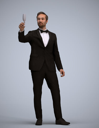 3D human model man formal cycling, photogrammetry scanned person for archviz