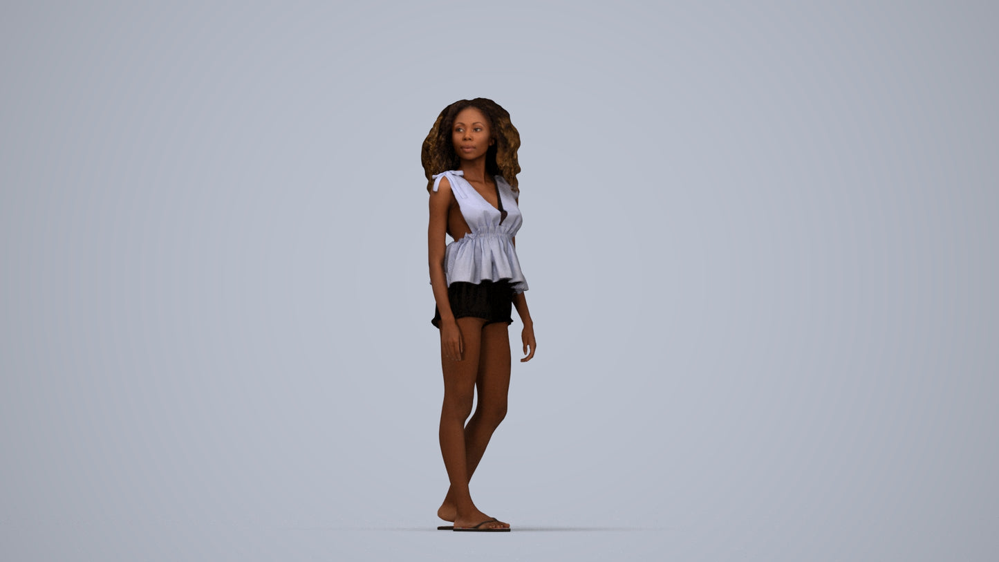 scanned 3D woman casual standing, photogrammetry people for Enscape and V-Ray, top-down view render