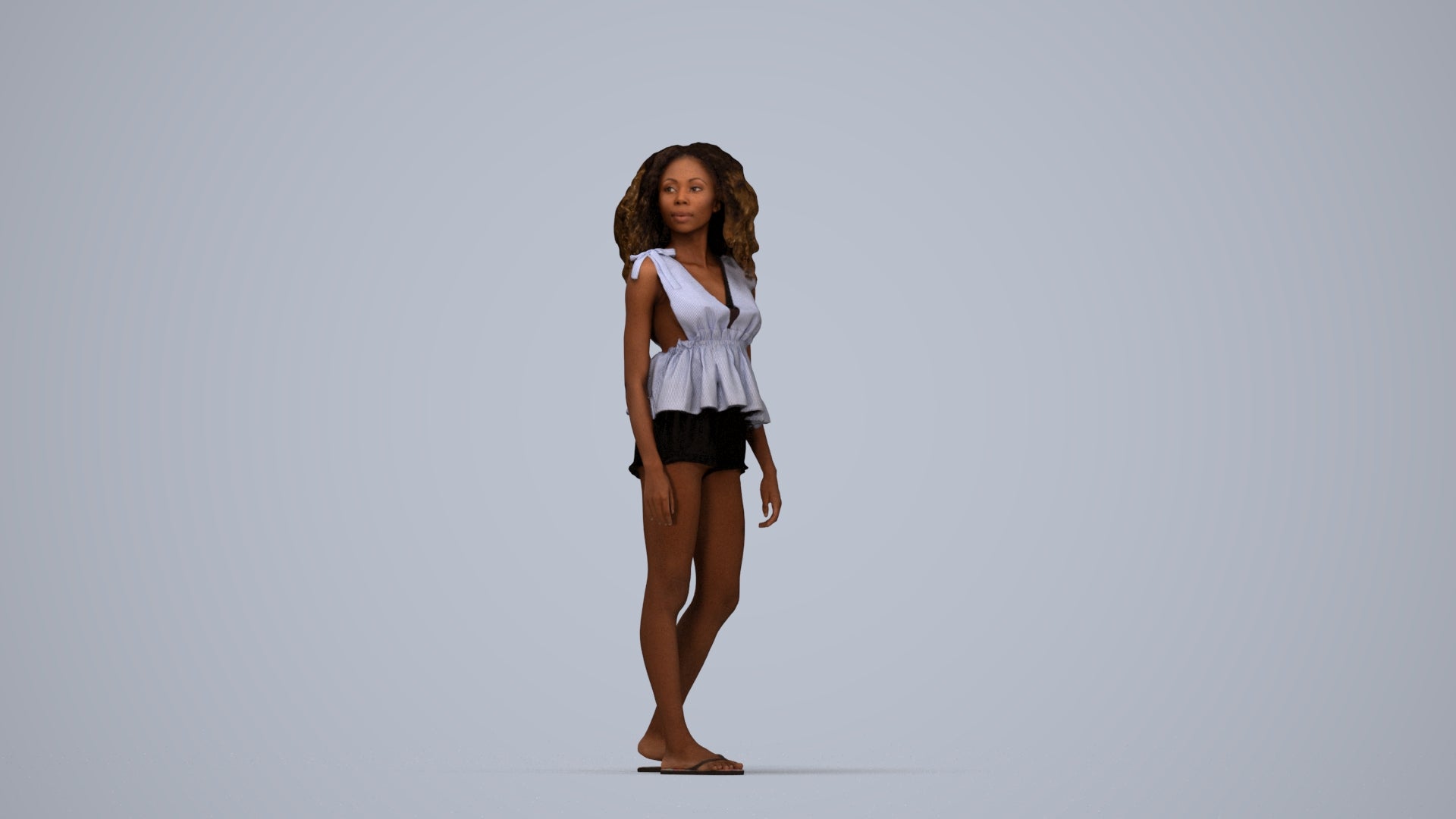 scanned 3D woman casual standing, photogrammetry people for Enscape and V-Ray, top-down view render