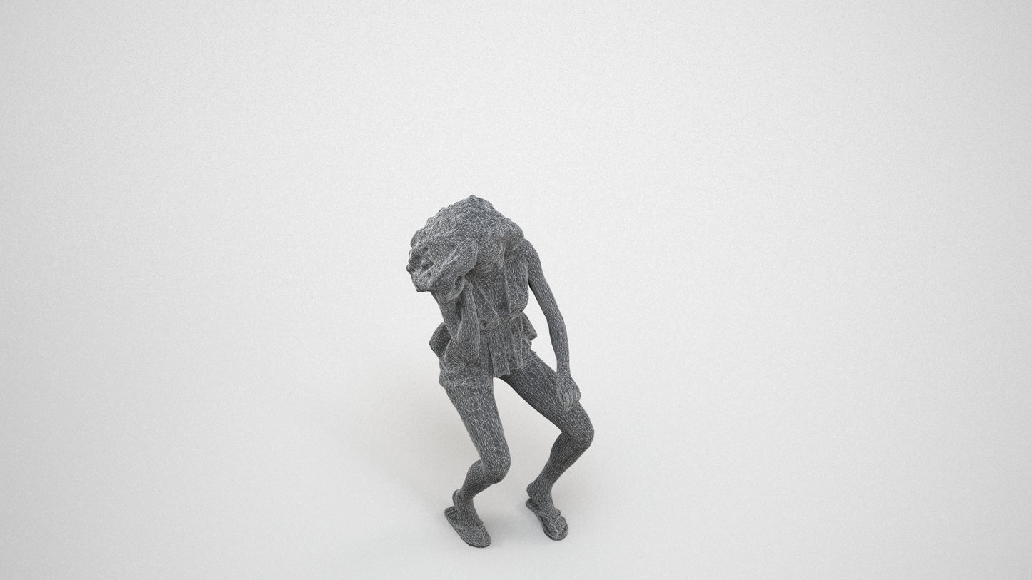 scanned 3D woman casual sitting, photogrammetry people for Enscape and V-Ray, wireframe three-quarter view