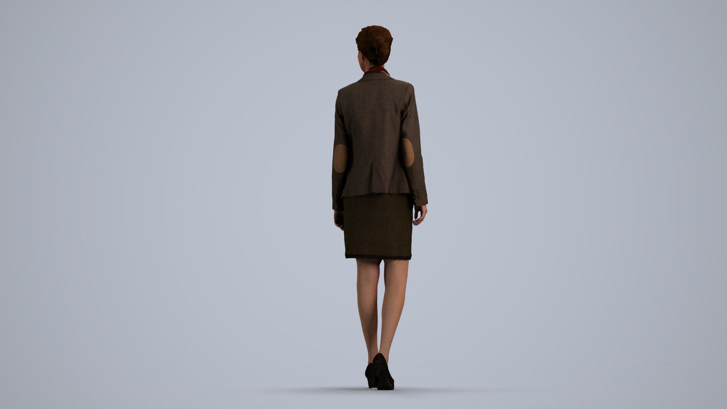 realistic 3D human woman business walking, archviz people FBX OBJ for Blender, front view render