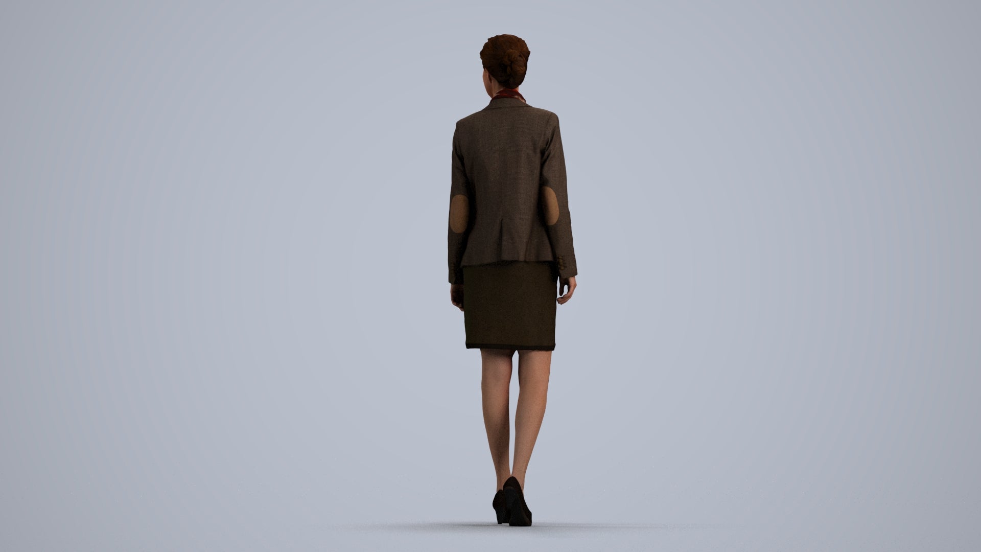 realistic 3D human woman business walking, archviz people FBX OBJ for Blender, front view render
