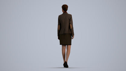 realistic 3D human woman business walking, archviz people FBX OBJ for Blender, front view render