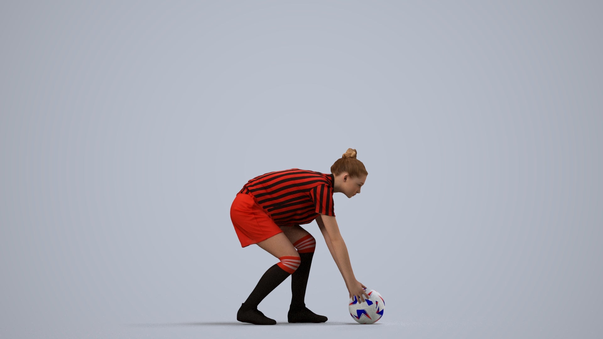 3D human model girl sport, photogrammetry scanned person for archviz, side view render