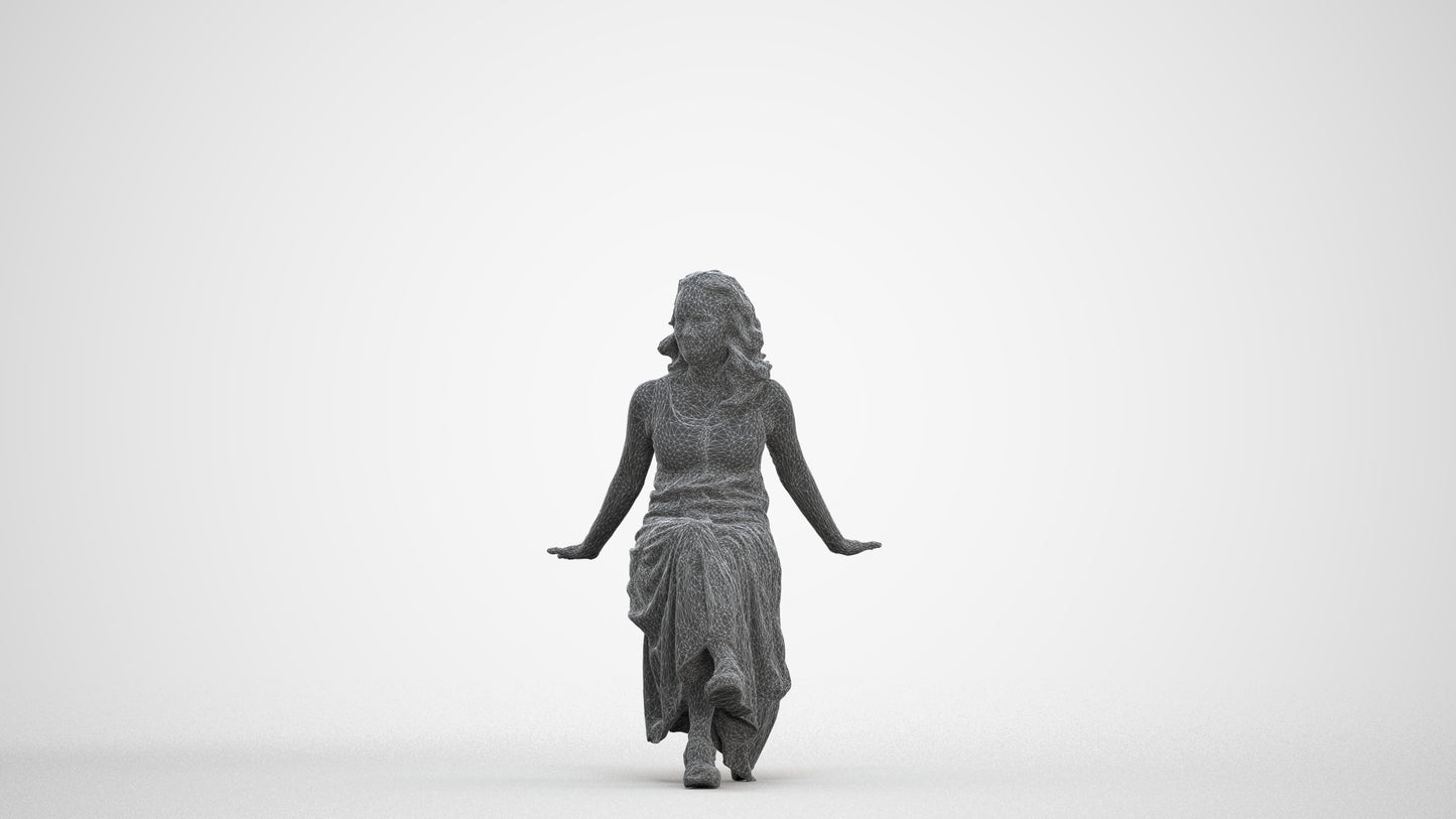 realistic 3D woman casual sitting, scanned archviz people for Blender and 3ds Max, three-quarter front view render