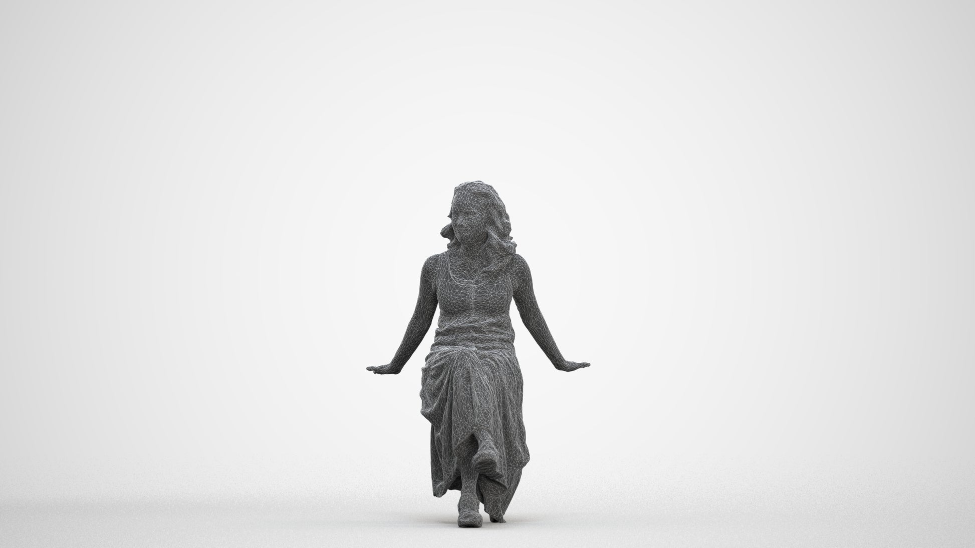 realistic 3D woman casual sitting, scanned archviz people for Blender and 3ds Max, three-quarter front view render