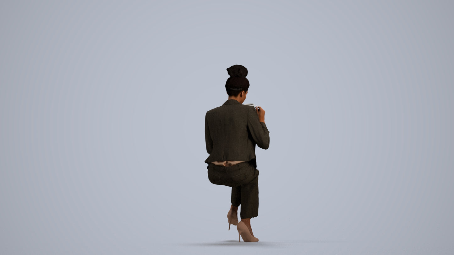 realistic 3D human woman business, archviz people FBX OBJ for Blender, front view render