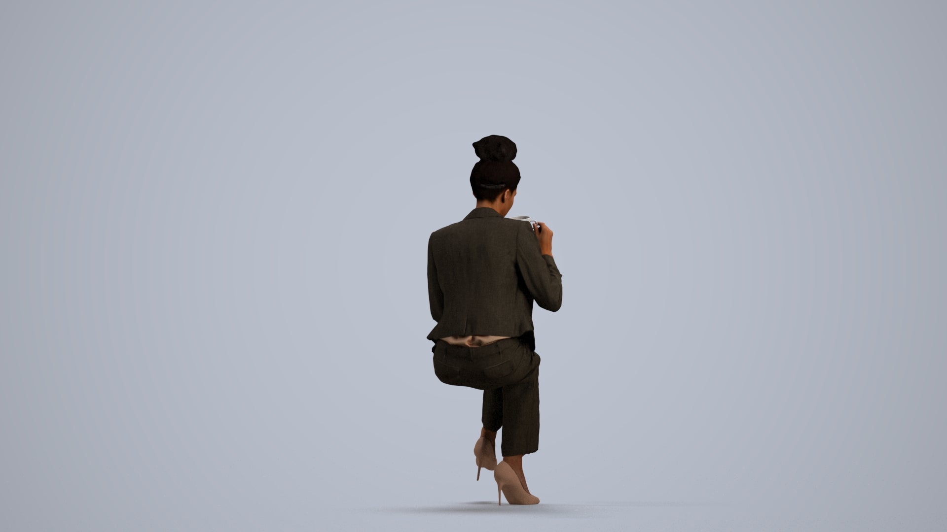 realistic 3D human woman business, archviz people FBX OBJ for Blender, front view render