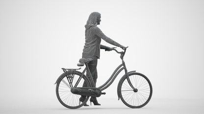 3D human model woman casual walking, photogrammetry scanned person for archviz, wireframe side view