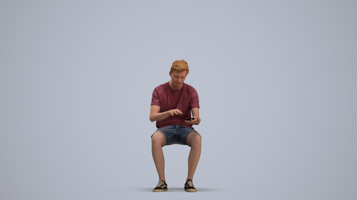 3D human model man casual sitting, photogrammetry scanned person for archviz, standing pose render