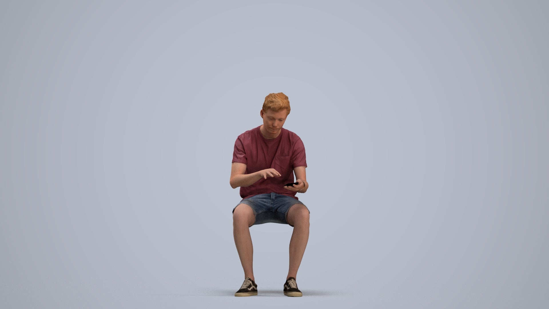 3D human model man casual sitting, photogrammetry scanned person for archviz, standing pose render