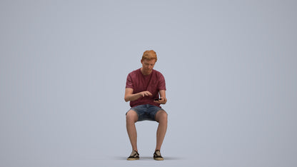 3D human model man casual sitting, photogrammetry scanned person for archviz, standing pose render