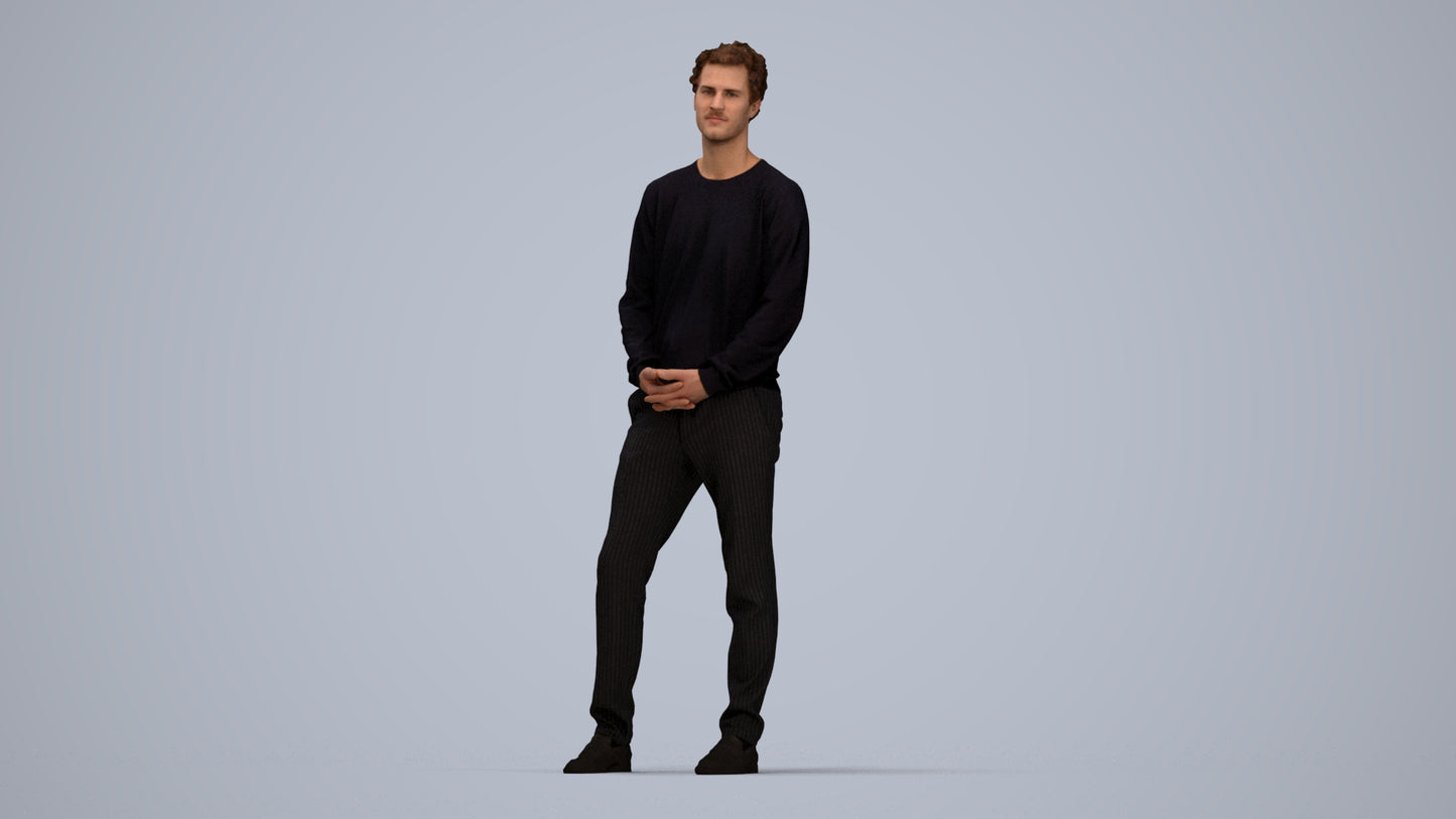 scanned 3D man casual standing, photogrammetry people for Enscape and V-Ray, top-down view render