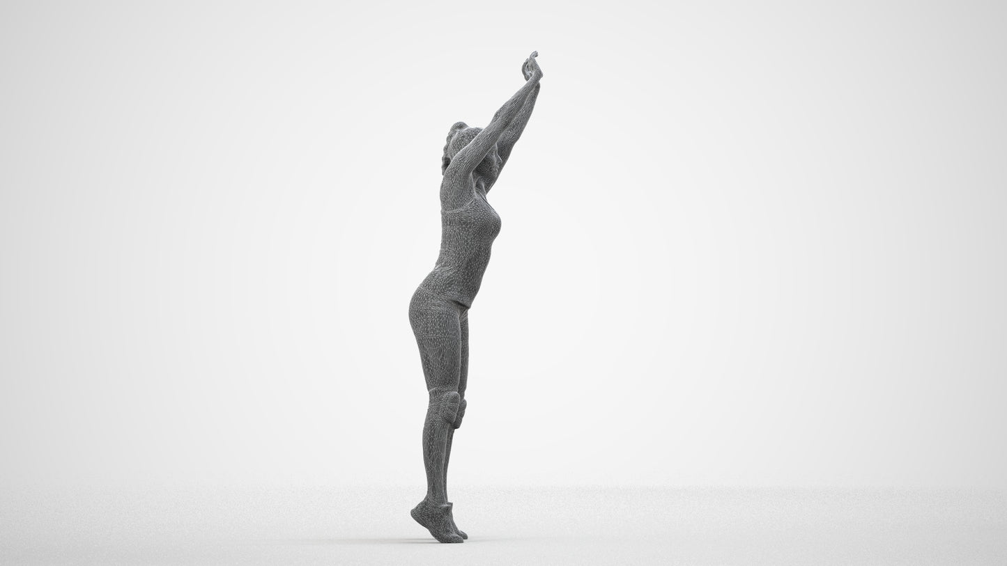 realistic 3D human woman sport, archviz people FBX OBJ for Blender, wireframe side view