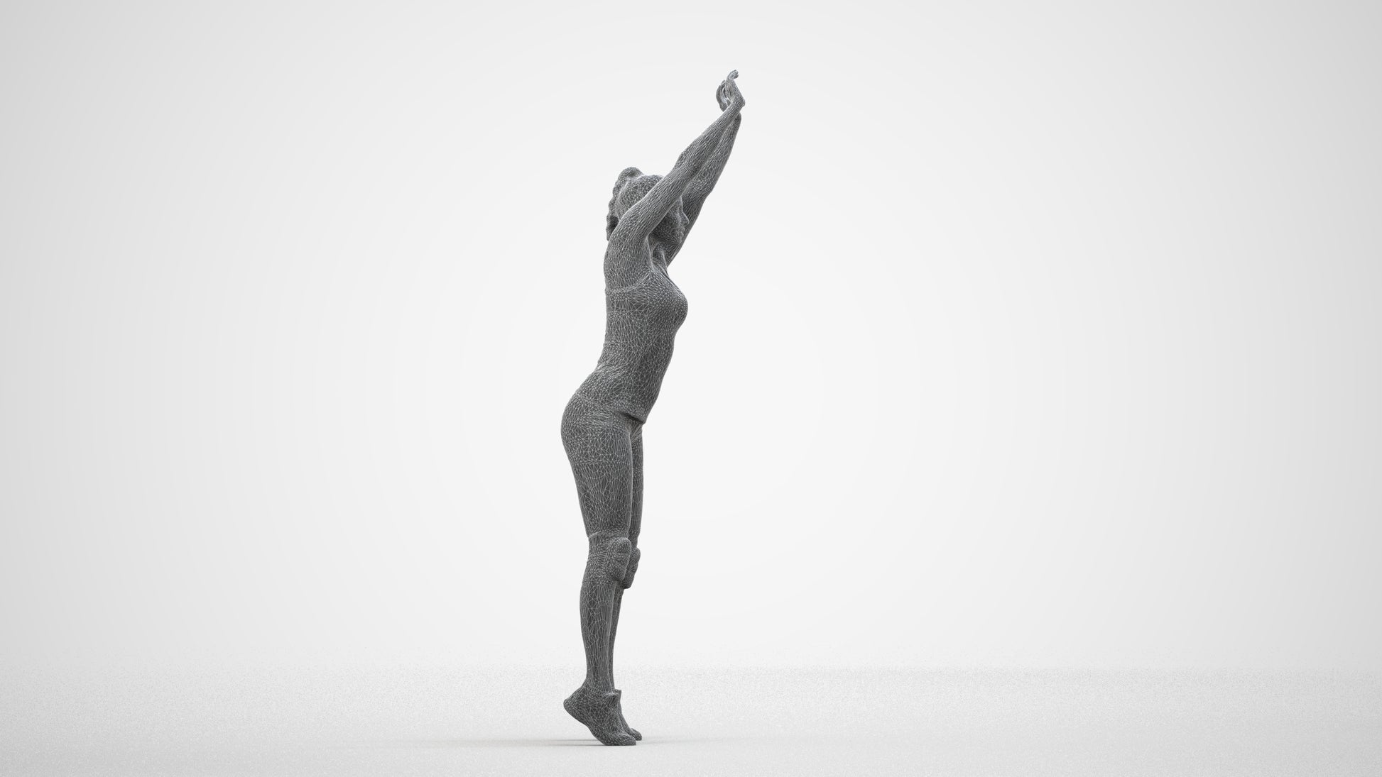 realistic 3D human woman sport, archviz people FBX OBJ for Blender, wireframe side view