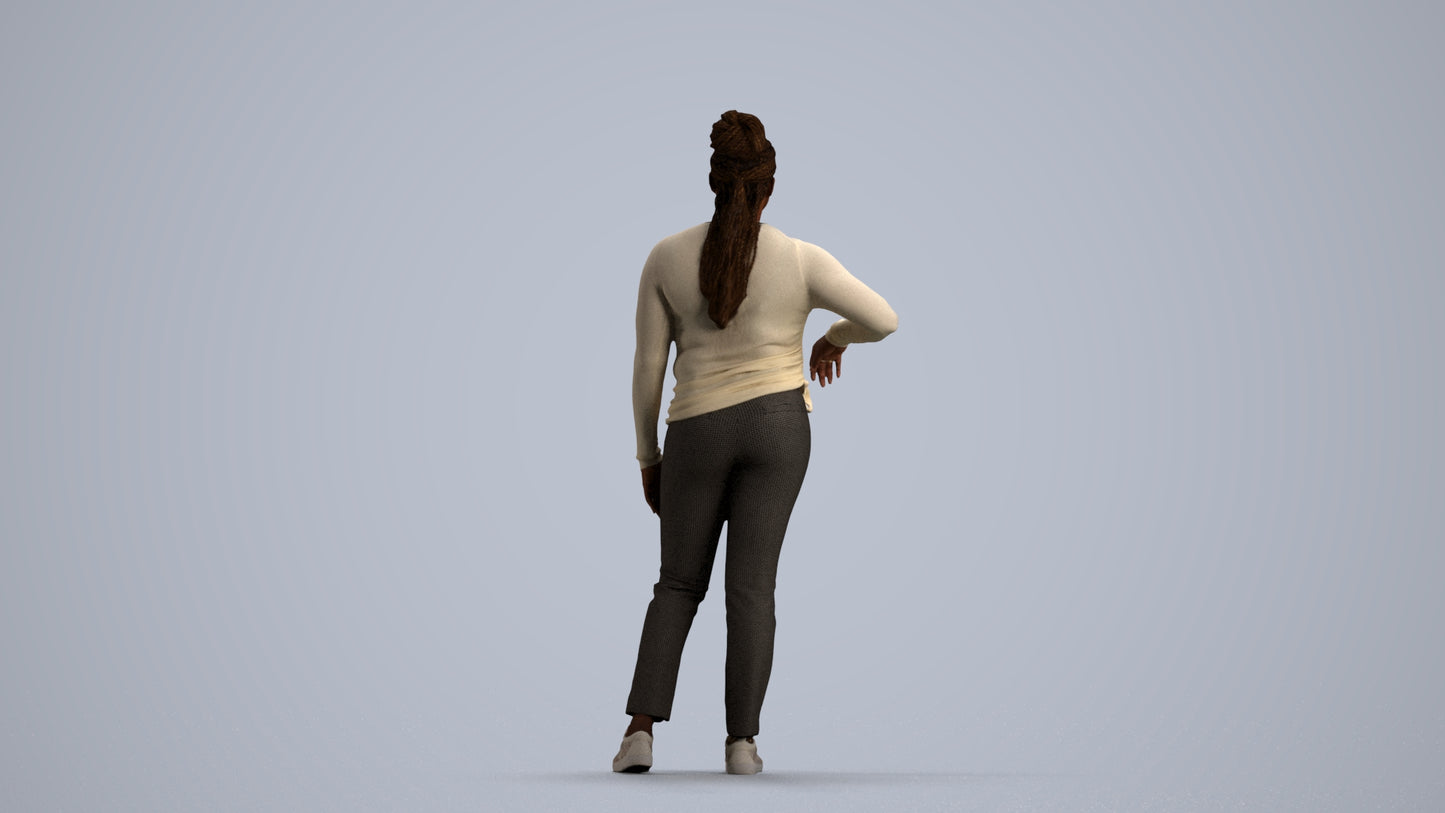 scanned 3D woman casual standing, photogrammetry people for Enscape and V-Ray, front view render