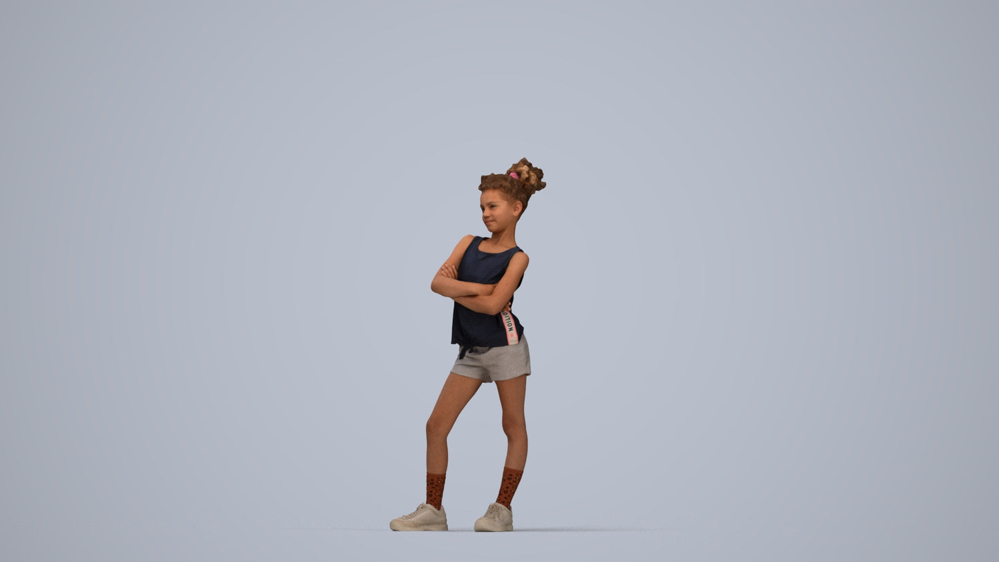 scanned 3D girl sport kids, photogrammetry people for Enscape and V-Ray, top-down view render