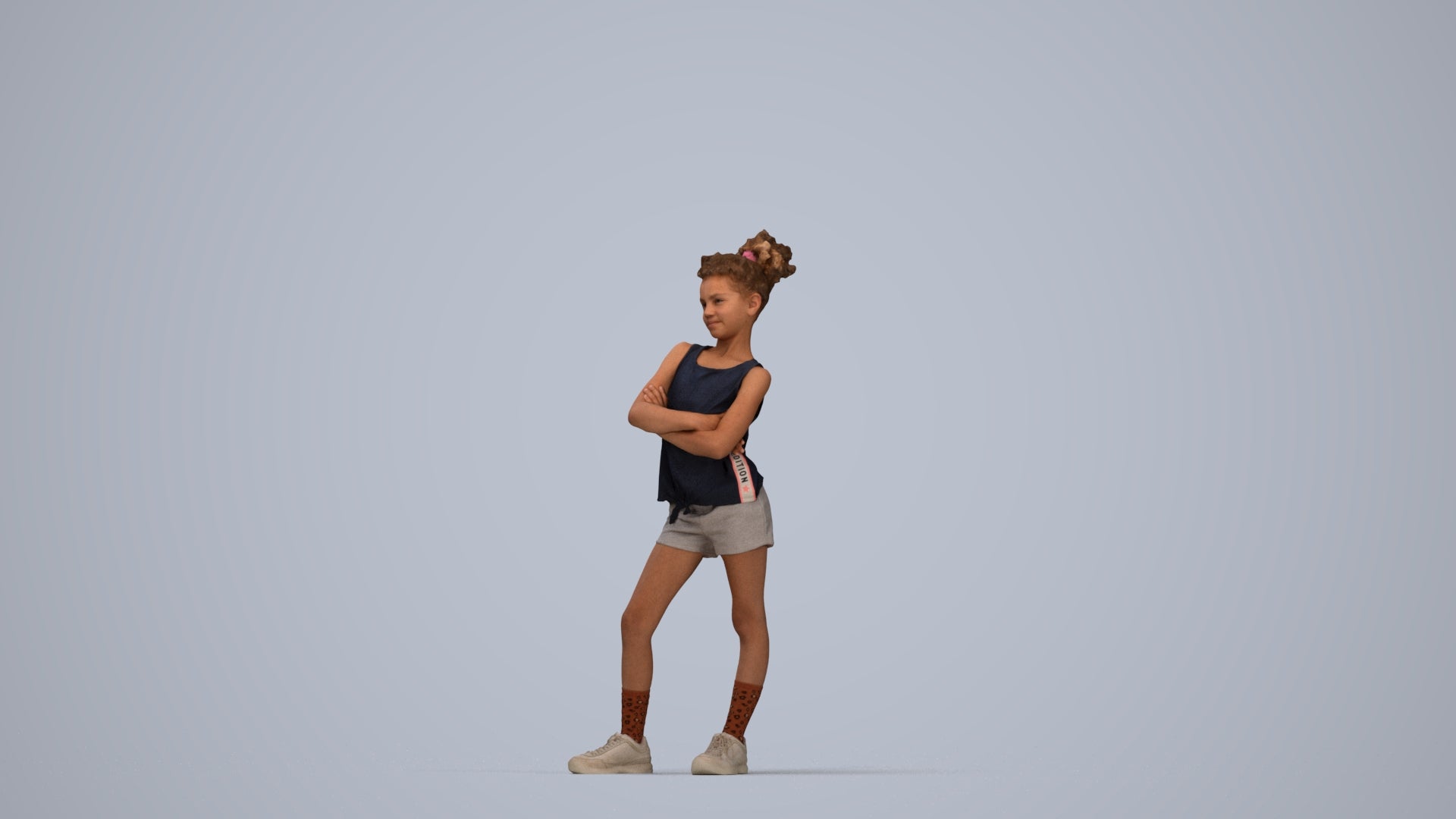 scanned 3D girl sport kids, photogrammetry people for Enscape and V-Ray, top-down view render