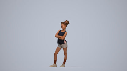 scanned 3D girl sport kids, photogrammetry people for Enscape and V-Ray, top-down view render