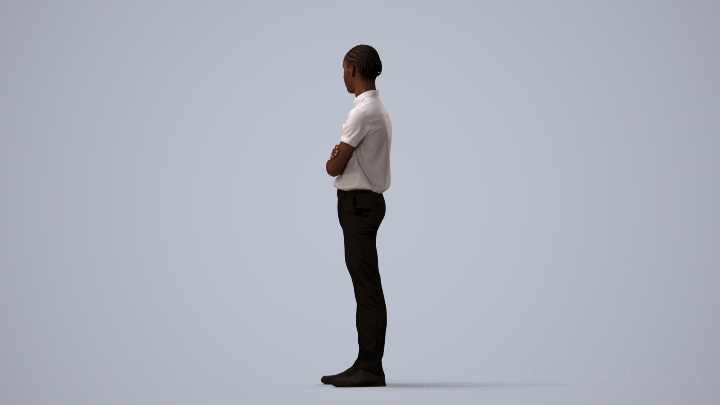 realistic 3D boy hospitality, scanned archviz people for Blender and 3ds Max, three-quarter view render