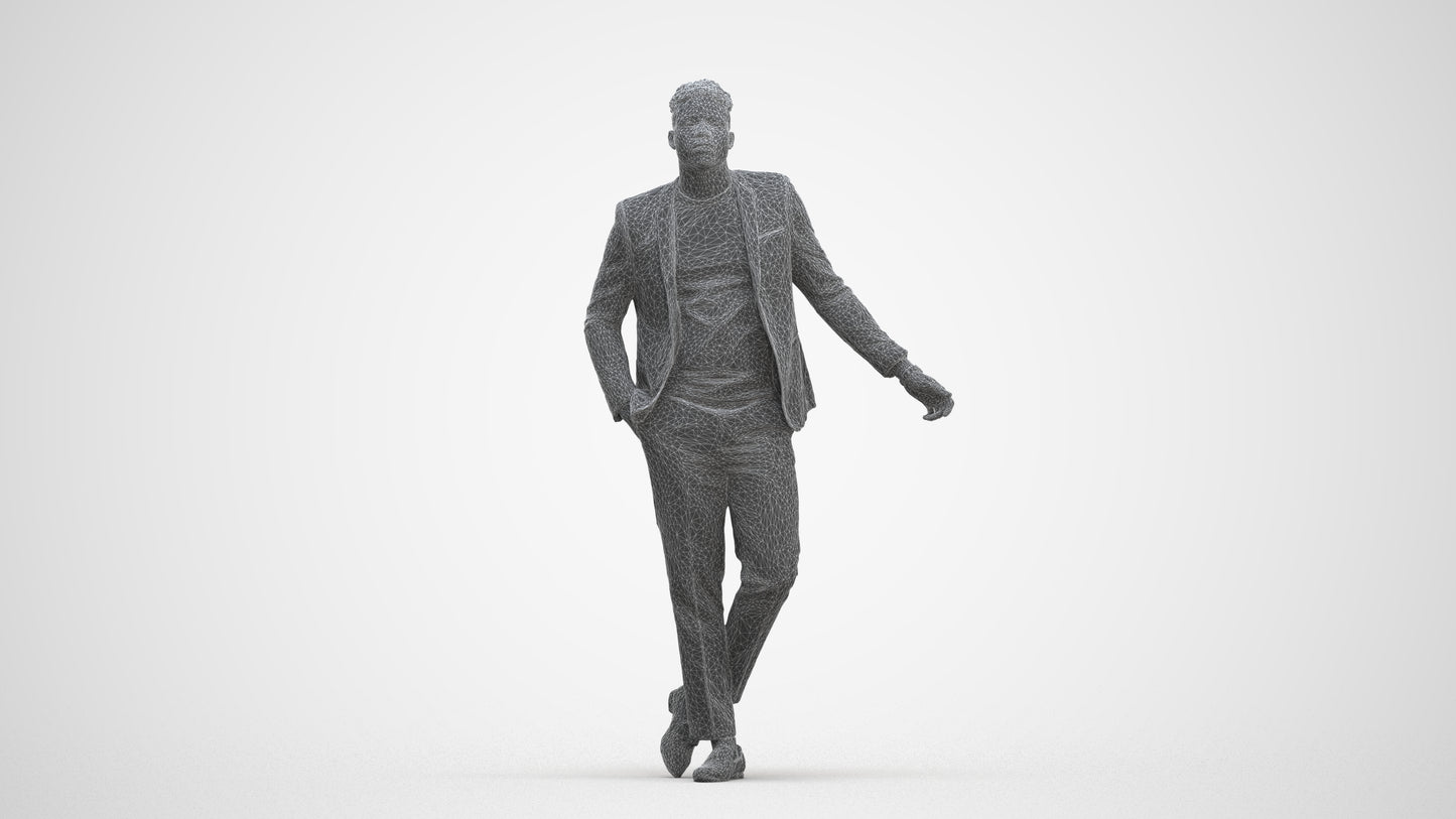 photogrammetry 3D man formal cycling, realistic human model archviz FBX, three-quarter front view render