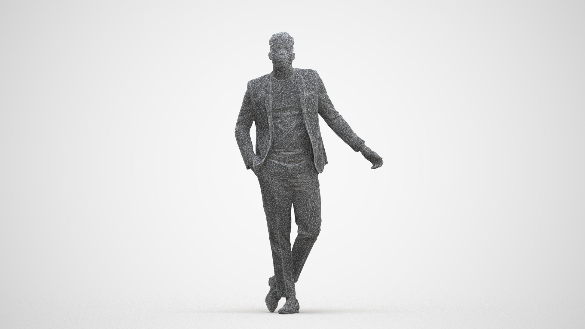 photogrammetry 3D man formal cycling, realistic human model archviz FBX, three-quarter front view render