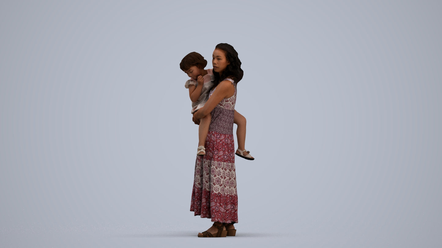 3D people model girl casual kids, scanned human for 3ds Max rendering, standing pose render