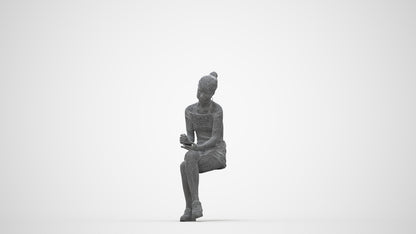 realistic 3D human woman casual sitting, archviz people FBX OBJ for Blender, wireframe back view