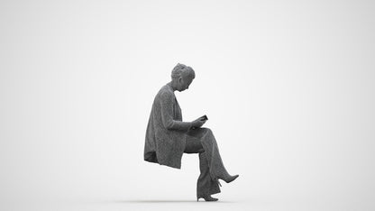 realistic 3D woman business sitting, scanned archviz people for Blender and 3ds Max, wireframe side view