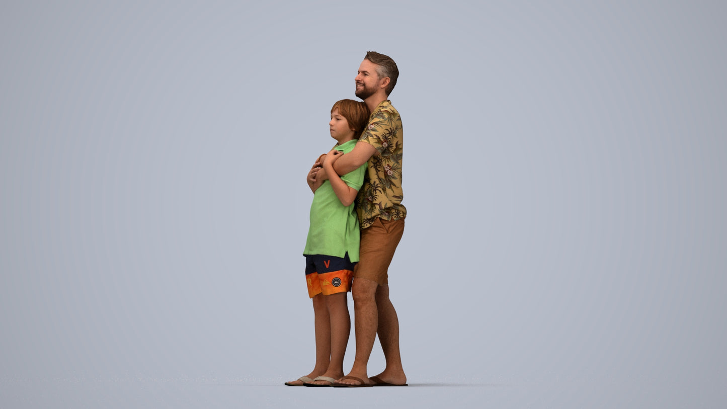 3D people model boy standing, scanned human for 3ds Max rendering, top-down view render