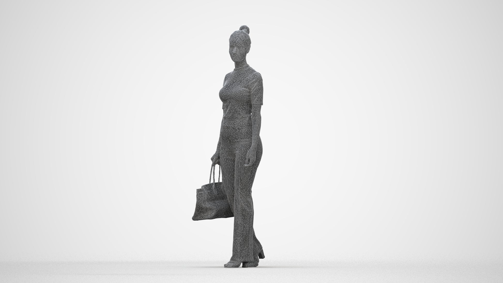 realistic 3D human woman casual walking, archviz people FBX OBJ for Blender, wireframe back view