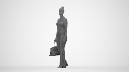 realistic 3D human woman casual walking, archviz people FBX OBJ for Blender, wireframe back view