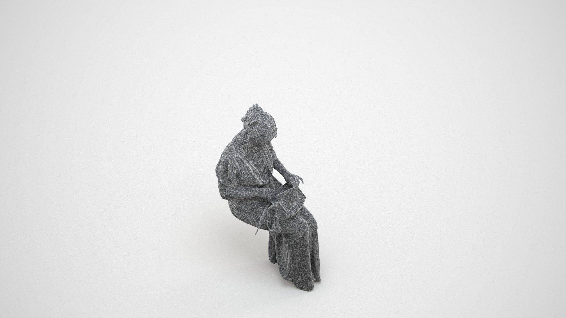 3D people model woman casual standing, scanned human for 3ds Max rendering, wireframe three-quarter view
